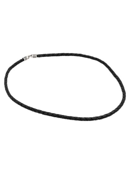 Гайтан кожаный чёрный 5 мм из серебра, вид спереди
