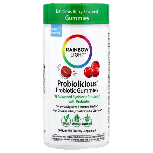 Rainbow Light, Probiolicious, пробиотики, со вкусом ягод, 50 жевательных таблеток