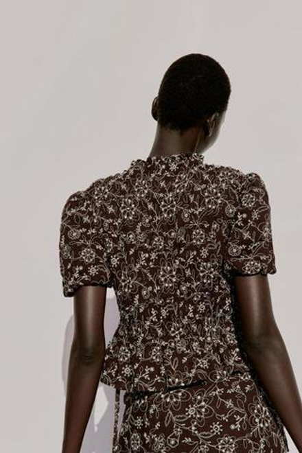 ZARA ТОП С ВЫШИВКОЙ, КОРИЧНЕВЫЙ/ЭКРЮ