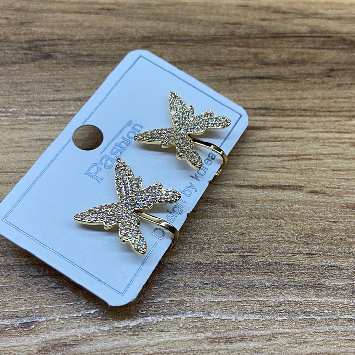 Клипсы Бабочка изящная циркон металл золотистый