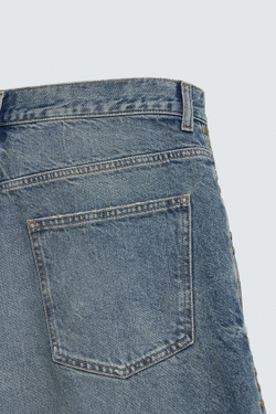 ZARA ДЖИНСОВЫЕ ШОРТЫ BAGGY FIT С МЕТАЛЛИЧЕСКИМИ ЗАКЛЕПКАМИ, СИНИЙ