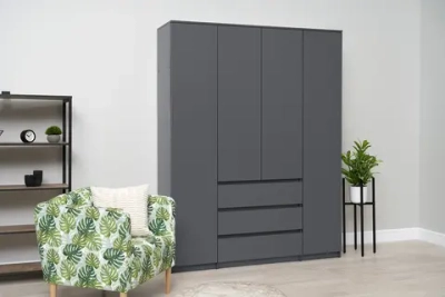 Шкаф 4-х створчатый с ящиками Эккервуд графит серый
