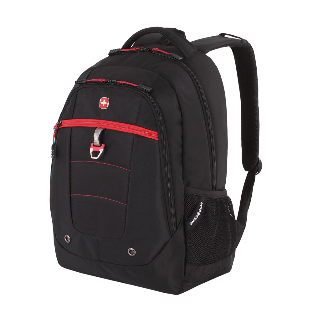 Прочный надёжный качественный с гарантией швейцарский городской чёрный с красной отделкой рюкзак 34х18х47 см (29 л) SWISSGEAR SA5918201419