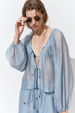H&M Шорты из смесовой льняной ткани, светло-голубой