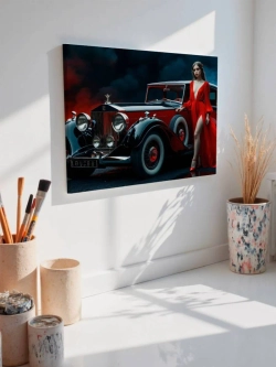 Картина на стену 40 X 50 Девушка с ретро машиной