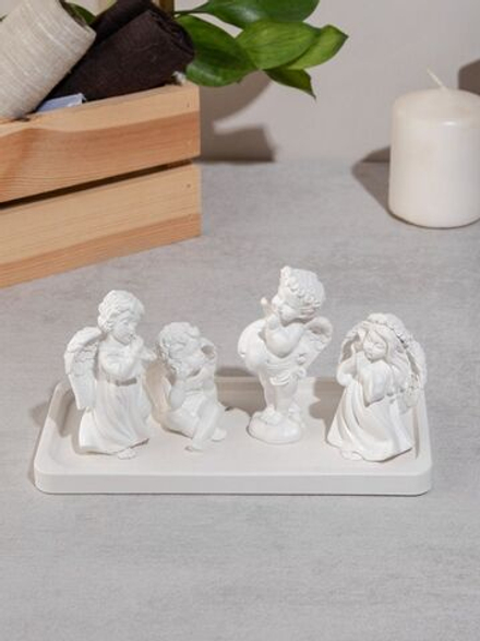 Набор статуэток ангелочки 4 штуки на подносе прямоугольник