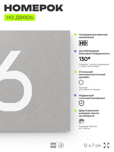 Табличка с номером 96 на дверь квартиры, для офиса, кабинета, аудитории, склада, серая 120х70 мм, Айдентика Технолоджи