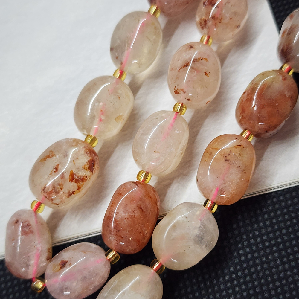 Клубничный кварц, крупная галтовка, 10-15 мм, камни овалы бочонки, штучно