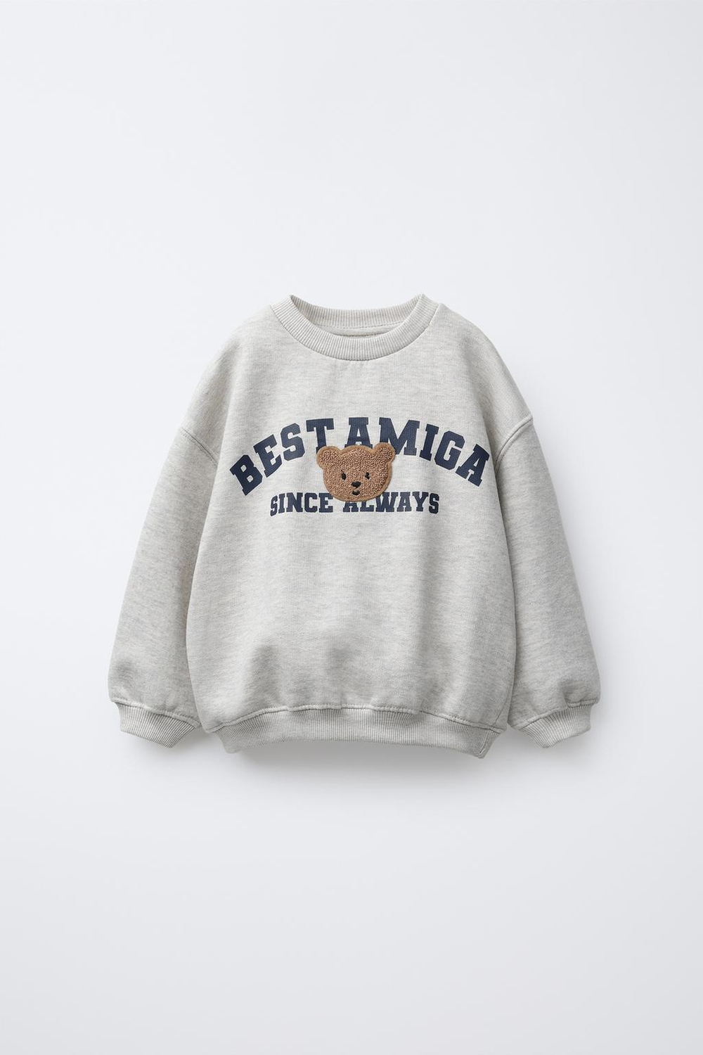 ZARA ТОЛСТОВКА В СТИЛЕ VARSITY С АППЛИКАЦИЕЙ ИЗ МАХРОВОЙ ТКАНИ, СЕРЫЙ МЕЛАНЖ