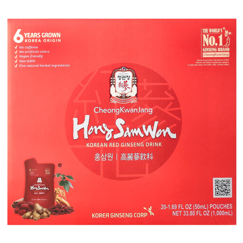JungKwanJang, Hong Sam Won, напиток из корейского красного женьшеня, 20 пакетиков, 50 мл каждый