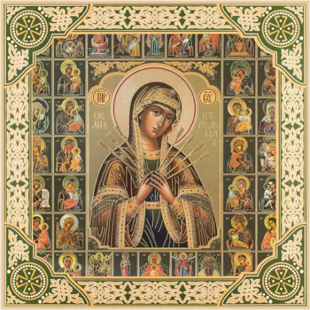 Икона БМ "Семистрельная" Собор Богородицы, рама 28х28, в коробке