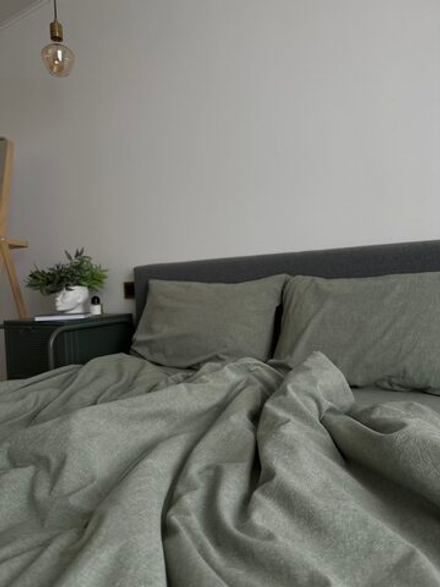 КПБ 1.5 сп с простыней на рез. 90х200 ВАРЕНЫЙ ХЛОПОК "Серо-зеленый меланж"