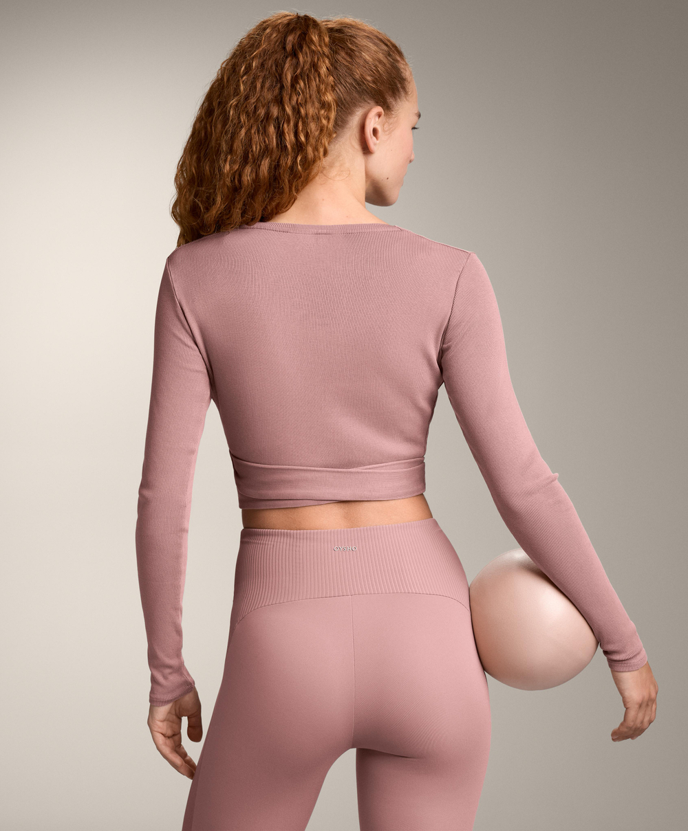 Oysho Футболка с длинными рукавами на запахе, розовый