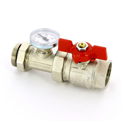 Кран шаровой НВ коллекторный с термометром прямой 1" РАСПРОДАЖА!