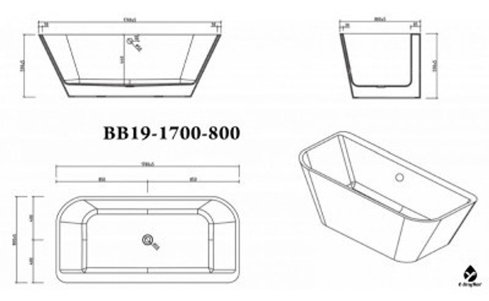 ВАННА АКРИЛОВАЯ ОТДЕЛЬНОСТОЯЩАЯ 1700*800 BELBAGNO BB19