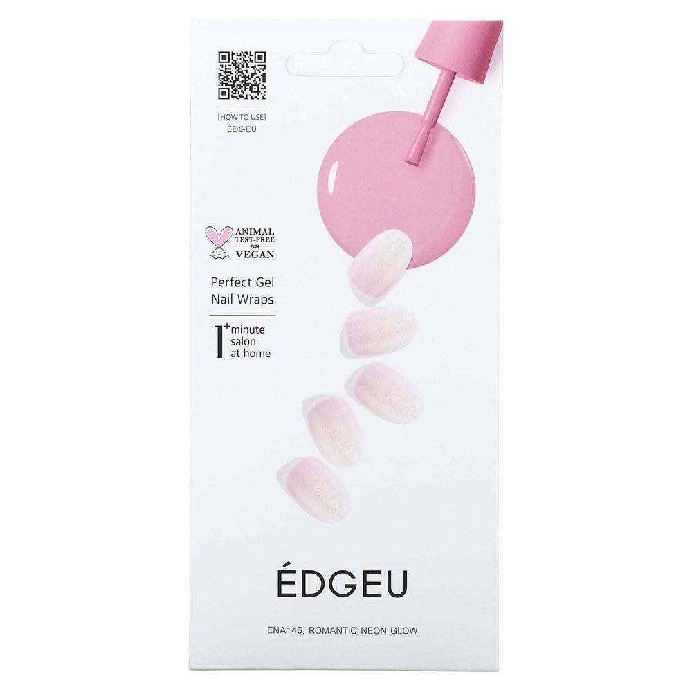 Edgeu, Гелевые обертывания для ногтей Perfect, ENA 146, Romantic Neon Glow, набор из 19 предметов