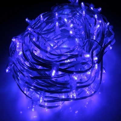 Клип лайт Синий Мерцающий, комплект с трансформатором, 30 метров, IP65, прозрачный провод с колпачком