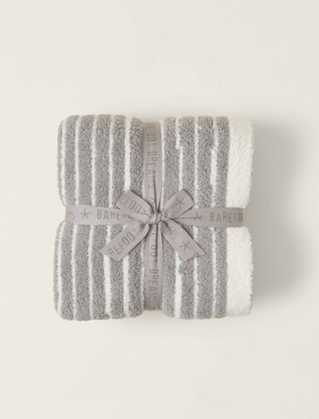 Плед 137х183 Barefoot Dreams Asscher кремовый с серым трикотажный