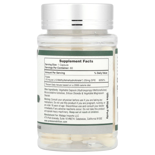 Probase Nutrition, L-метилфолат 5-МТГФ, 15 мг, 60 капсул
