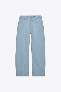 ZARA ЗАУЖЕННЫЕ ДЖИНСЫ СО СРЕДНЕЙ ПОСАДКОЙ — ZW COLLECTION, ГОЛУБОЙ