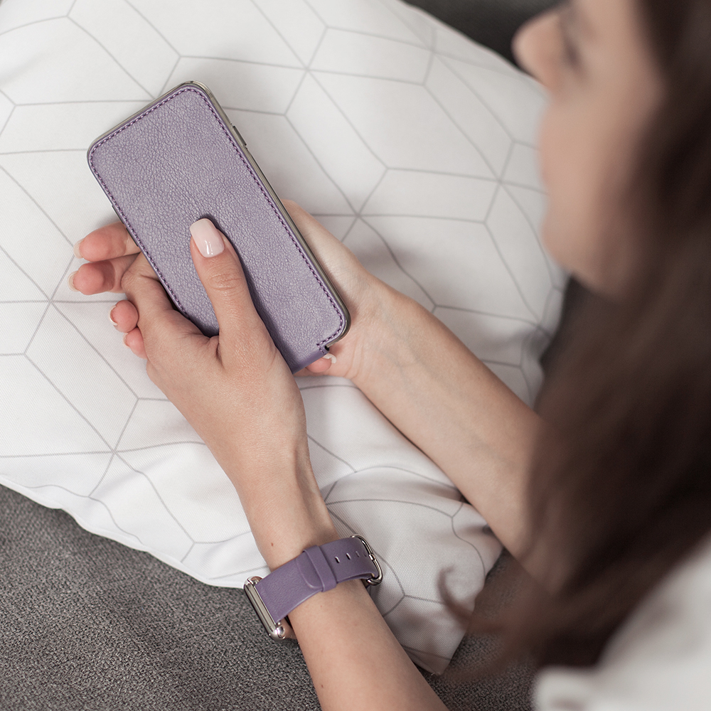 Ремешок для Apple Watch 44/45/46 mm из кожи теленка, фиолетового цвета