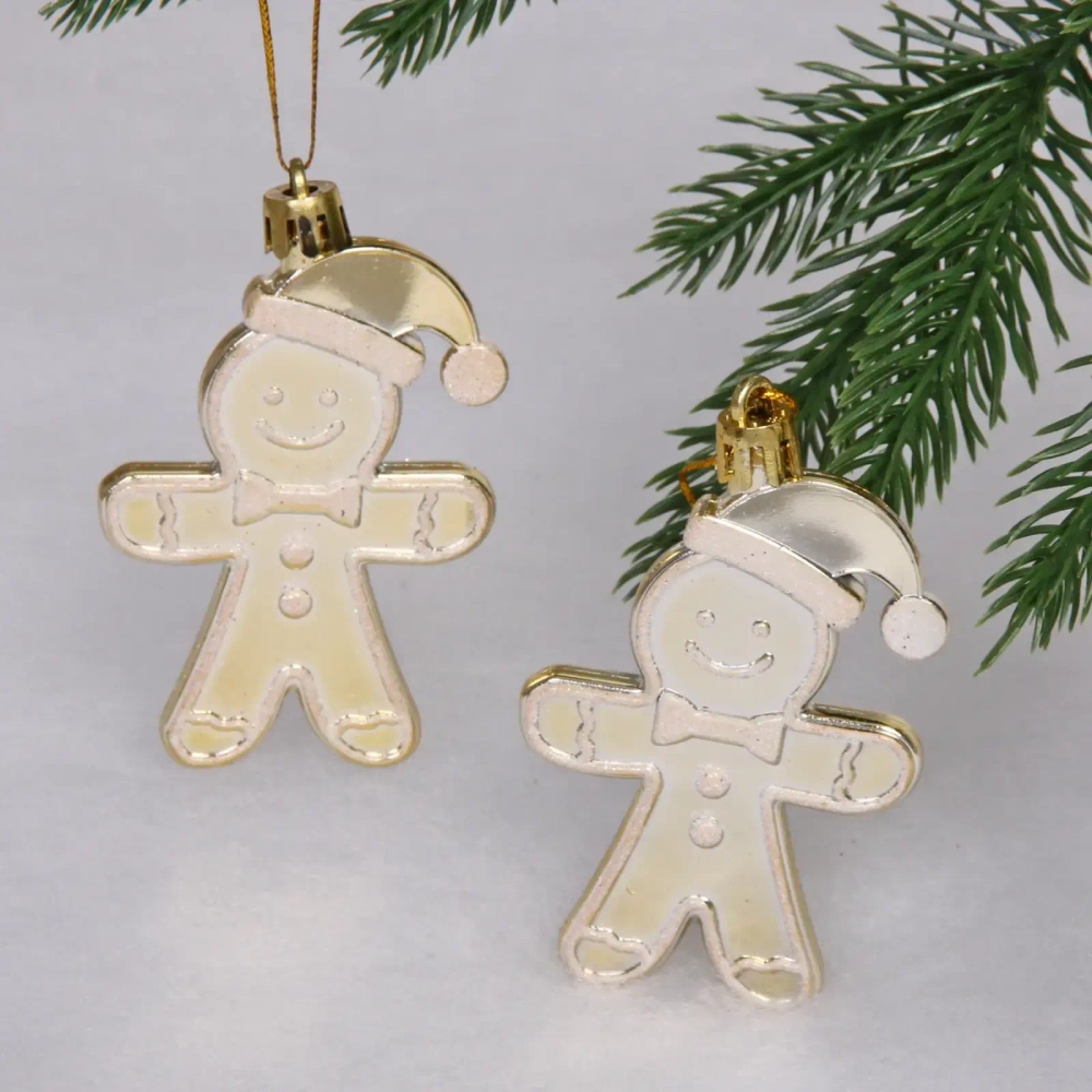 Елочные игрушки «Пряничный человечек» 8 см (набор 2 шт), Золото