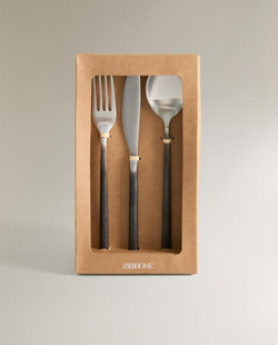 ZARA HOME НАБОР СТАЛЬНЫХ СТОЛОВЫХ ПРИБОРОВ (НАБОР ИЗ 3 ПРЕДМЕТОВ), ЧЕРНЫЙ