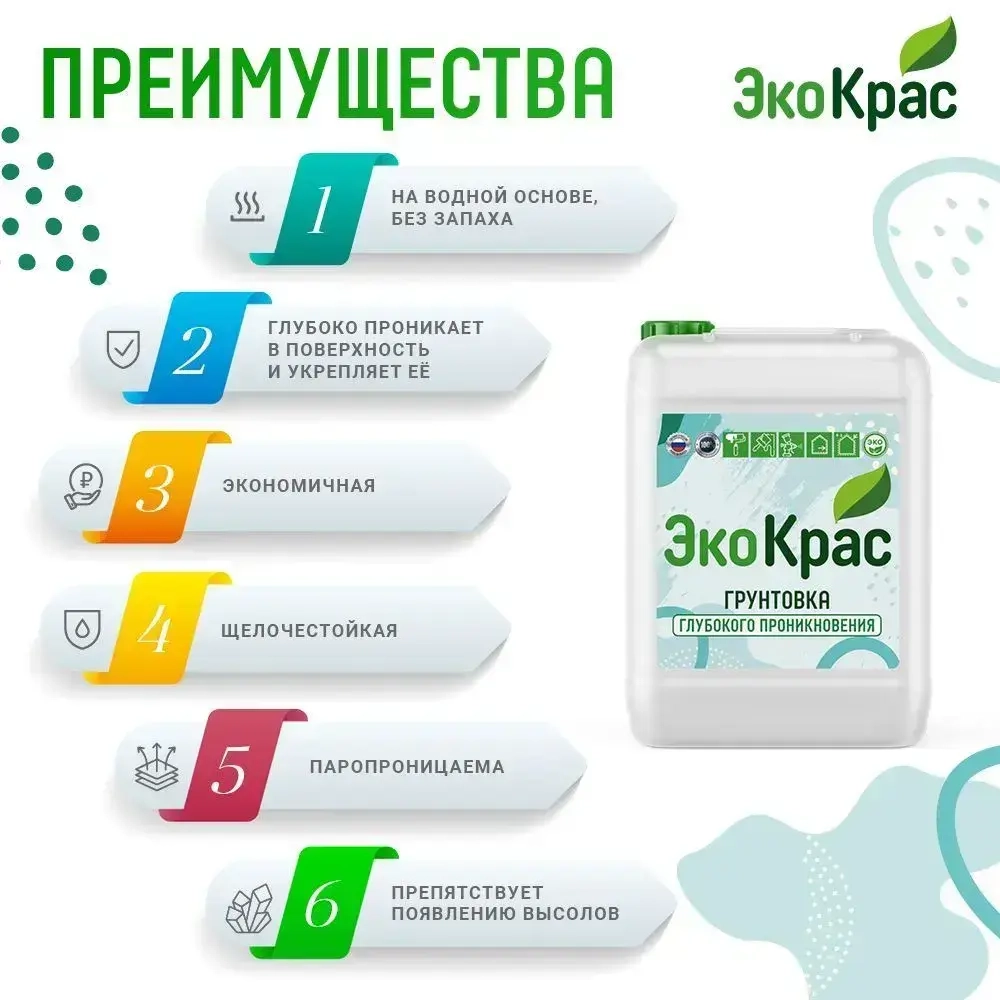 ЭкоКрас Грунтовка Глубокого проникновения, Обеспыливающая 10 л 10 кг