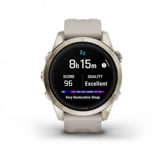Garmin epix Pro (Gen 2) Sapphire Edition 42 мм, золотистый корпус со светло-песочным ремешком