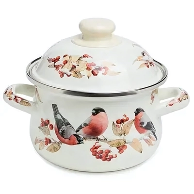 КАСТРЮЛЯ AGNESS ЭМАЛИРОВАННАЯ С ЭМАЛ.КРЫШКОЙ СЕРИЯ «СНЕГИРИ», 1.5 Л, 16*10 СМ