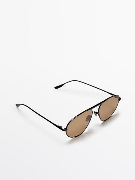 Massimo Dutti Солнцезащитные очки-авиаторы в металлической оправе, черный