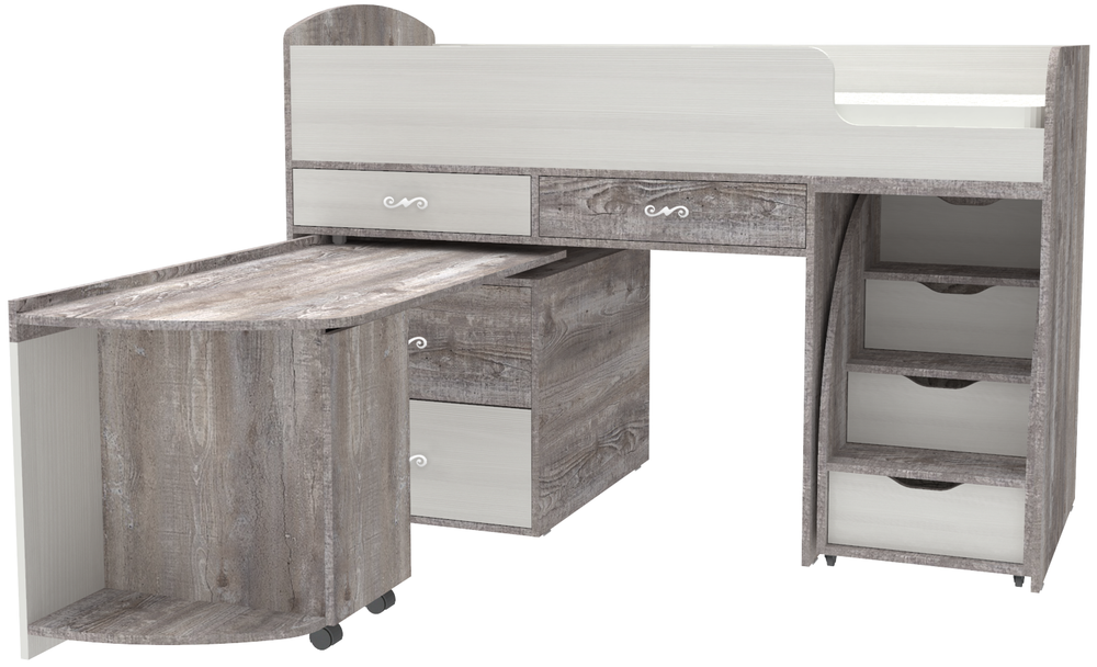 Кровать-чердак КарИВи Малыш 6 Бетон Белое Дерево