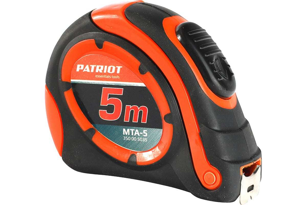Рулетка PATRIOT MTA-5, автостоп, ударопрочный корпус, обрезиненная, 5м