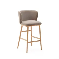 Ciselia Полубарный стул из коричневого шенилла и ясеня в натуральной отделке