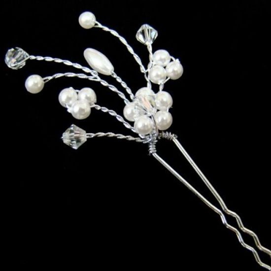 Шпилька цветочки,горный хрусталь, жемчуг, стразы "Летто" (Итальянский дизайн)