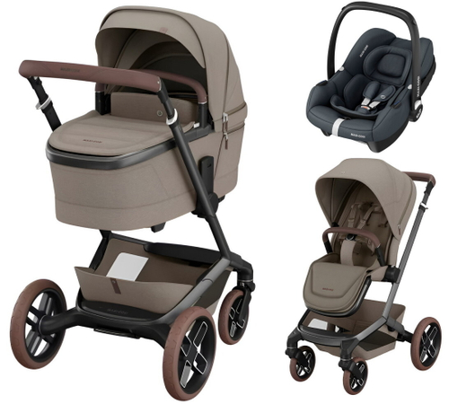 Детская коляска Maxi-Cosi Fame 3 в 1 с автокреслом CabrioFix Essential graphite Twillic Truffle/Трюфель(беж)