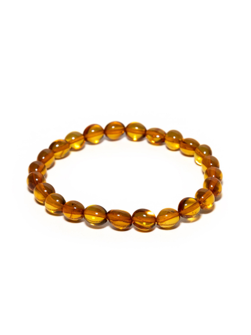 Браслет из янтаря натурального, бусины 8-9 мм "мятый шар"