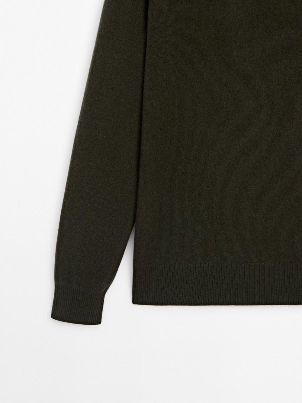 Massimo Dutti Джемпер из 100% кашемира с круглым вырезом, хаки