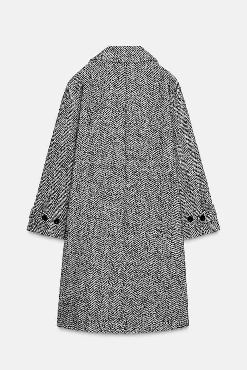 ZARA ПАЛЬТО В ЕЛОЧКУ, БЕЛЫЙ/ЧЕРНЫЙ