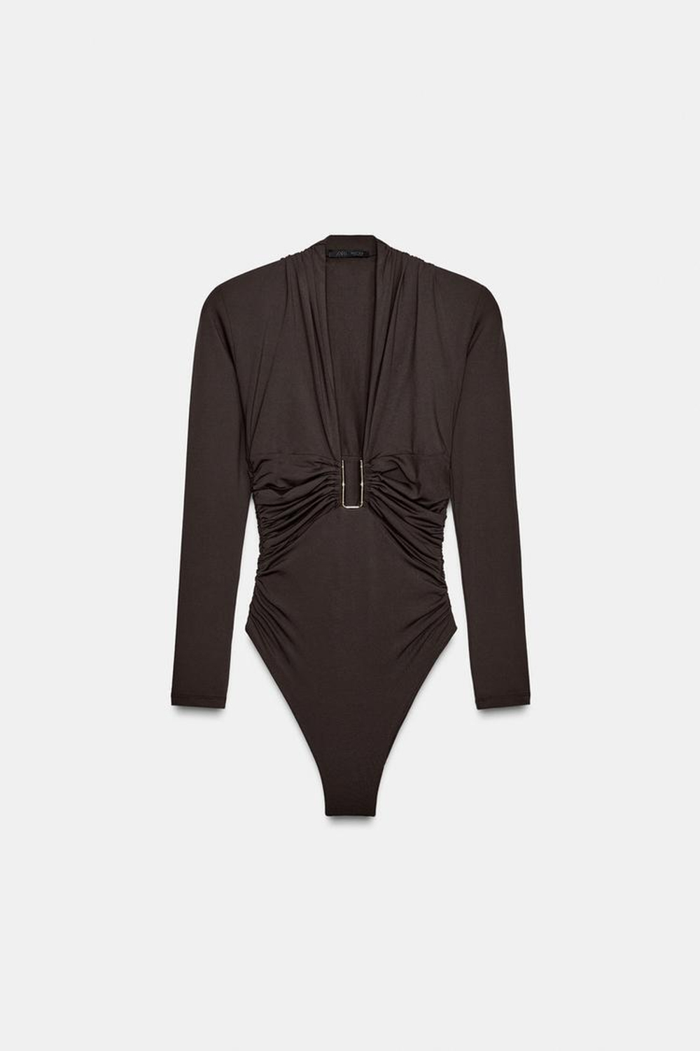 ZARA БОДИ ИЗ ПОЛИАМИДА С ДРАПИРОВКОЙ, ТЕМНЫЙ ХАКИ