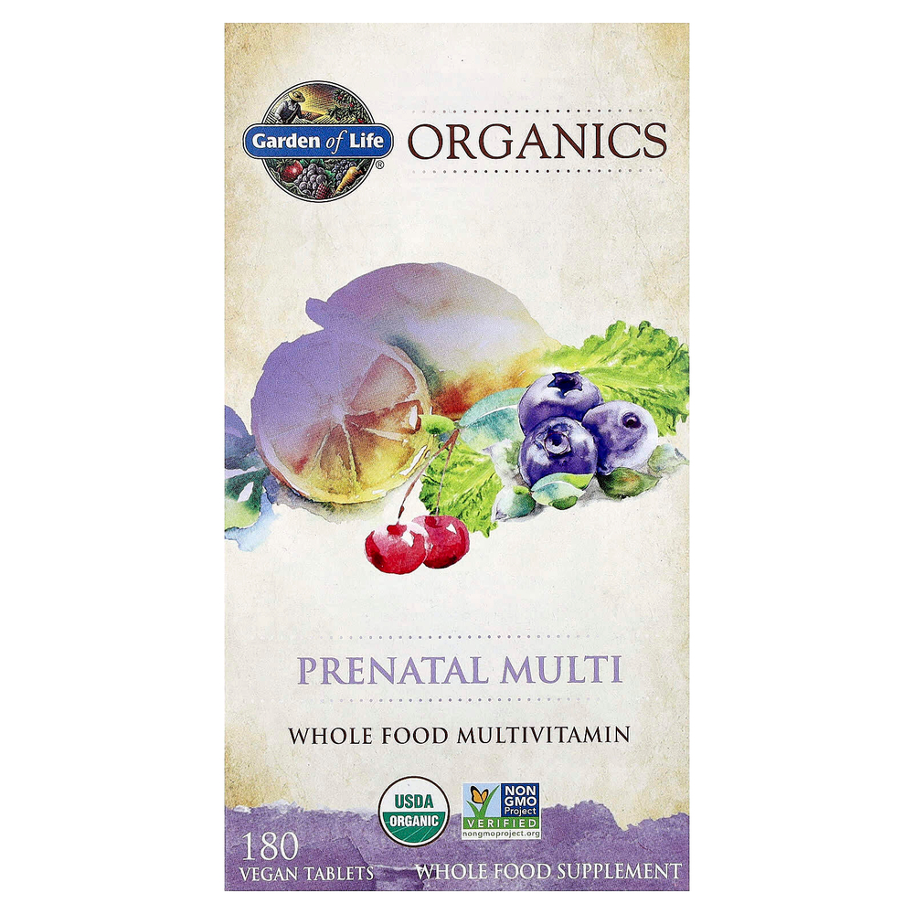 Garden of Life, Organics, пренатальные мультивитамины, 180 веганских таблеток