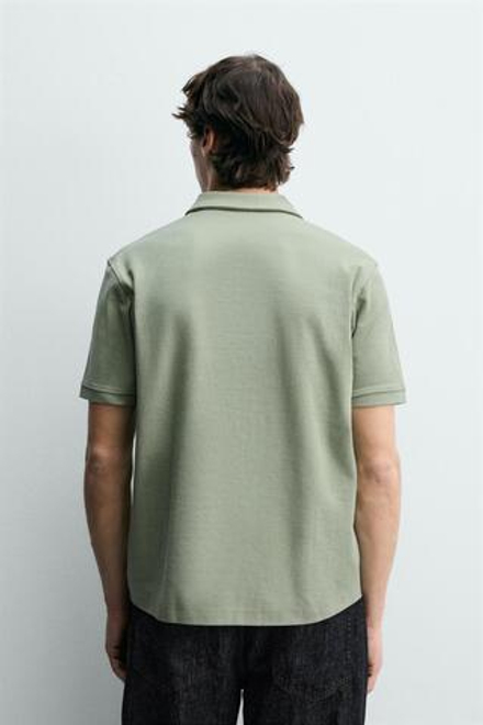 ZARA ПОЛО REGULAR FIT С РЕЛЬЕФНОЙ СТРУКТУРОЙ, ЗЕЛЕНЫЙ