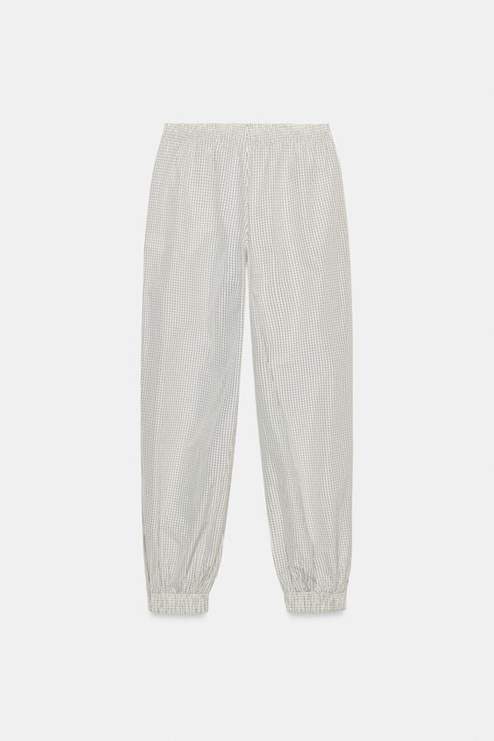 ZARA НЕЙЛОНОВЫЕ БРЮКИ-БОМБАШКИ В КЛЕТКУ, БЕЛЫЙ/ЧЕРНЫЙ