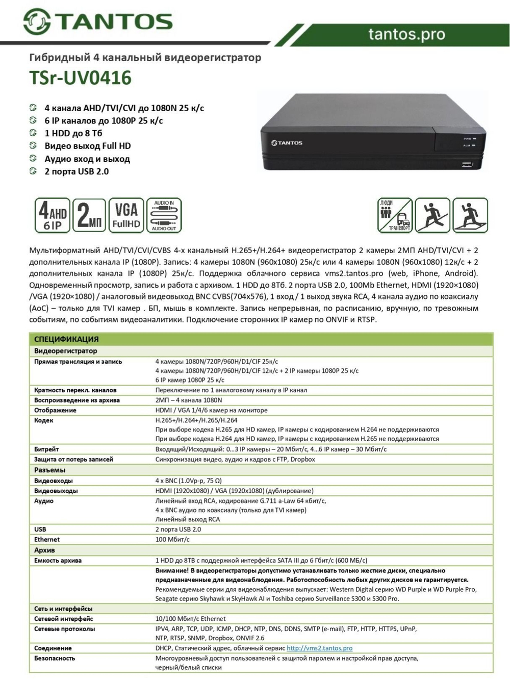 Видеорегистратор HD (UVR) TSr-UV0416