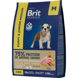 Brit premium dog puppy and junior medium сухой корм для щенков и молодых собак средних пород с курицей - 3 кг
