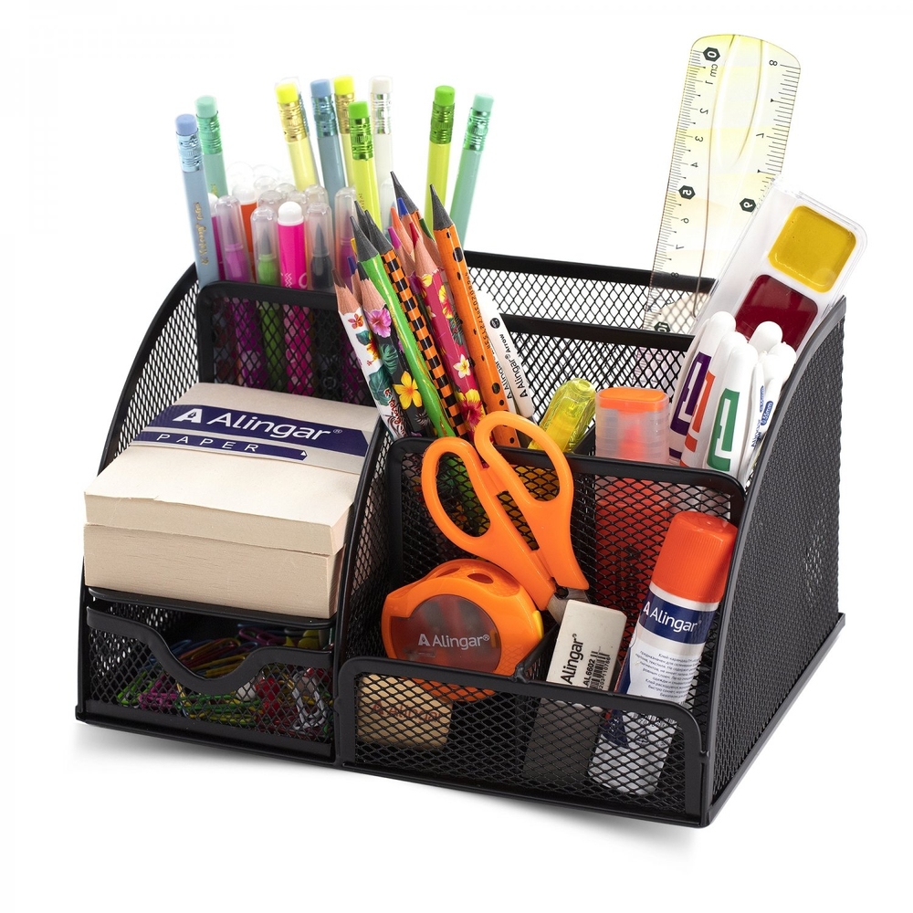 Подставка-органайзер д/канцтоваров, Alingar, металлическая, прямоугольная, 22 см * 14 см, 7 отделений, черная