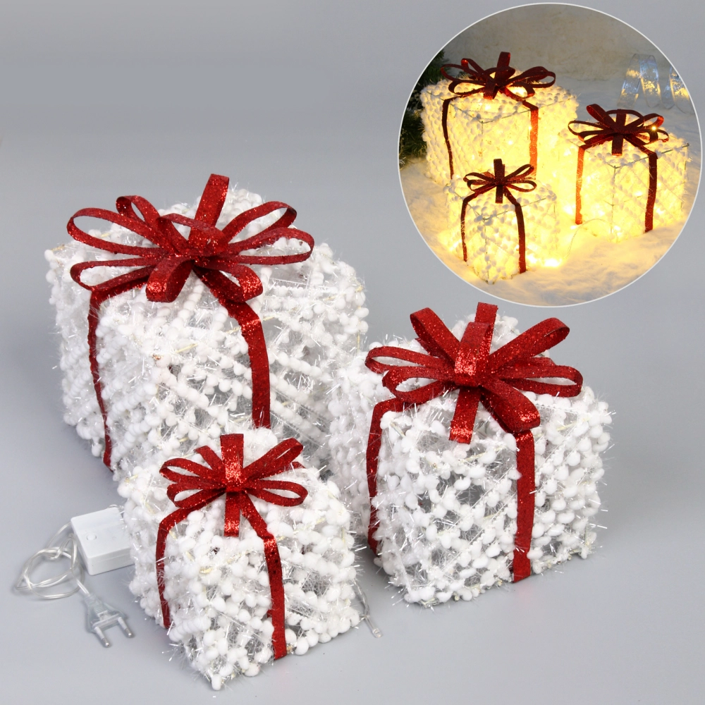 Фигура светодиодная «Подарок от Санты» (набор 3 шт: 12см, 15см, 19см), 220V, Красный (свечение - Теплый белый)