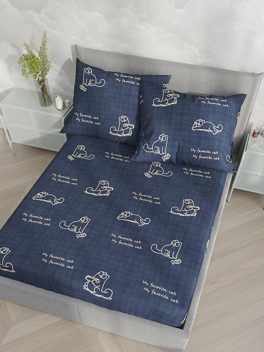 Простынь Сказка "Котики Грей" 150х215 см, поплин