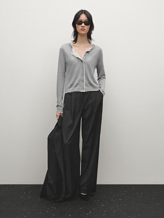 Massimo Dutti Легкий кардиган с эффектом потертости, серый