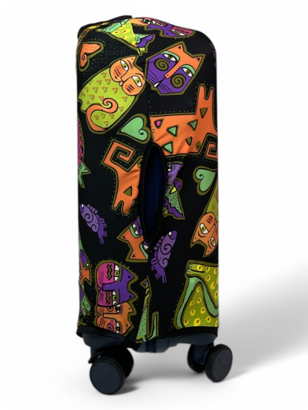 Чехол на чемодан 20", цвет чёрный/разноцветный, Коты